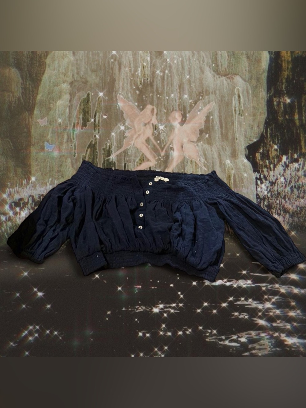 We The Free Navy Off-Shoulder Button Peasant Top